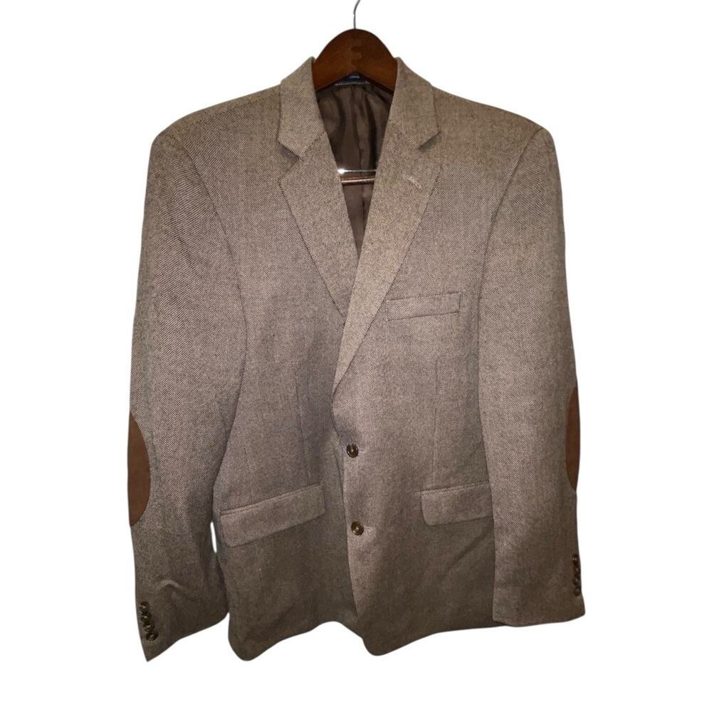 Vintage Stafford Brown Tweed Wool Blazer Sport Coat Jacket Elbow Patch XL SZ 42